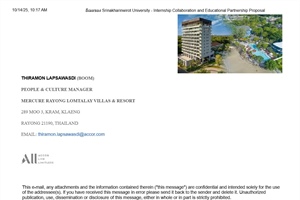Internship Collaboration and Educational Partnership Proposal to Mercure Rayong Lomtalay Villas & Resort
