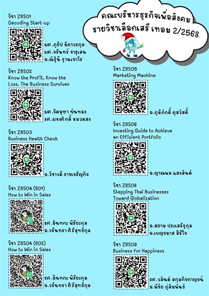 ช่องทางการติดต่ออาจารย์ผู้สอนวิชาเลือกเสรี คณะบริหารธุรกิจเพื่อสังคม ภาคเรียนที่ 2/2568