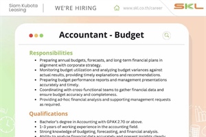 ประชาสัมพันธ์บริษัท สยามคูโบต้า ลีสซิ่ง จำกัด เปิดรับสมัครงานตำแหน่งสายงานบัญชีและการตลาด จำนวน 8 ตำแหน่ง