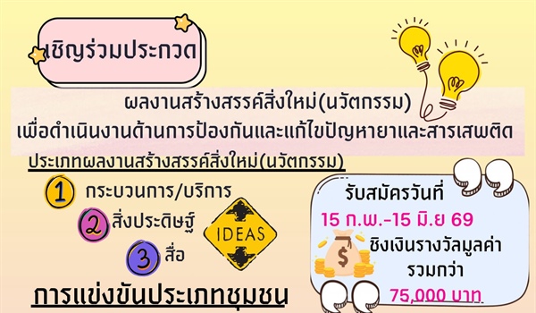 ประชาสัมพันธ์และเข้าร่วมการประกวดนวัตกรรมด้านการป้องกันและแก้ไขปัญหายาและสารเสพติด