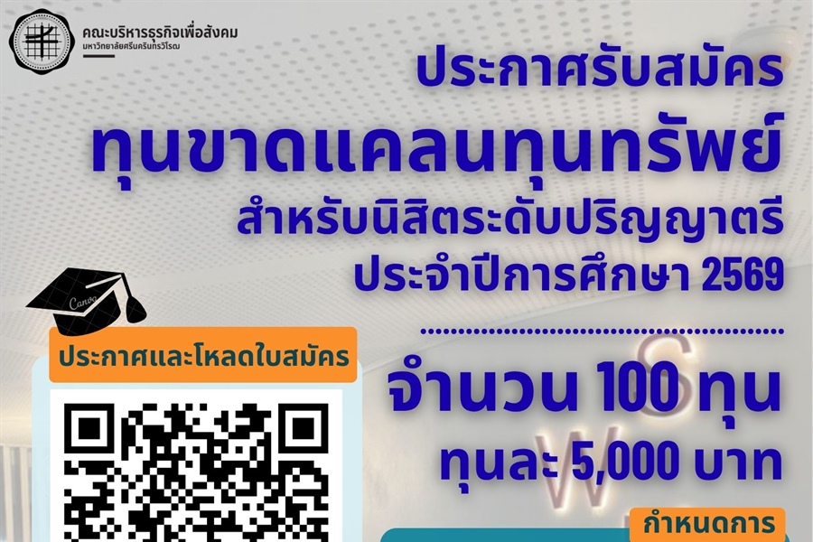 ประกาศรับสมัครนิสิตขอรับทุนการศึกษา ประเภททุนขาดแคลนทุนทรัพย์...