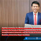 พิธีลงนามบันทึกข้อตกลงความร่วมมือทางวิชาการ (MOA) ระหว่าง คณะบริหารธุรกิจเพื่อสังคม มหาวิทยาลัยศรีนครินทรวิโรฒ กับ Faculty of Economics and Business Universitas Negeri Surabaya