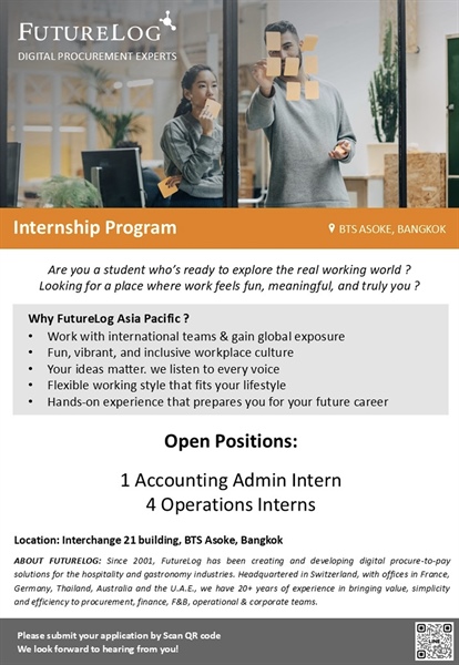 ประชาสัมพันธ์รับนักศึกษาฝึกงาน บริษัท FutureLog Asia Pacific Ltd.